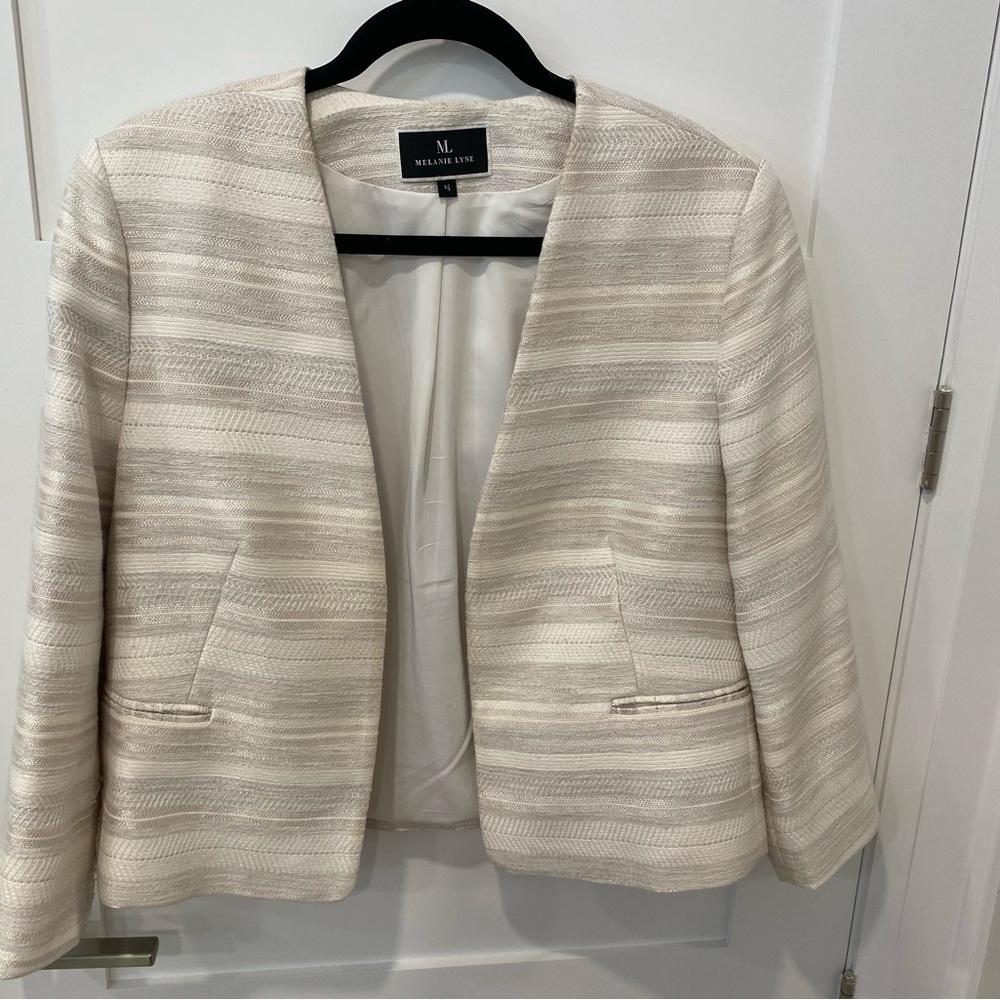Melanie Lynn White & Cream Summer Jacket 3/4 Sleeves Size  14